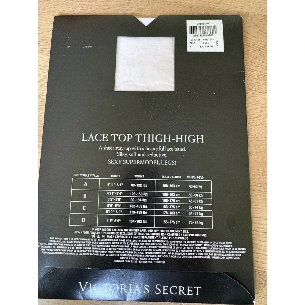 Vintage Victoria's Secret Lace Top Thigh High Stockings Back Seam Size A White